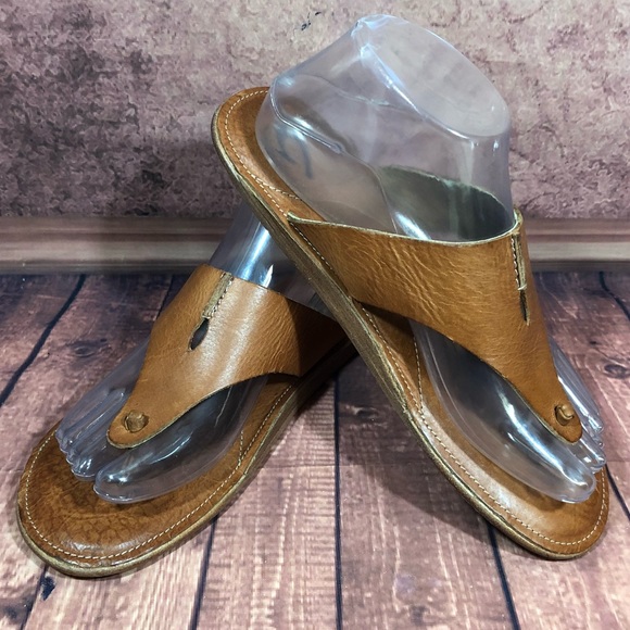 OluKai Shoes - Olukai Hema Womens Tan Leather Flip Flops s159
